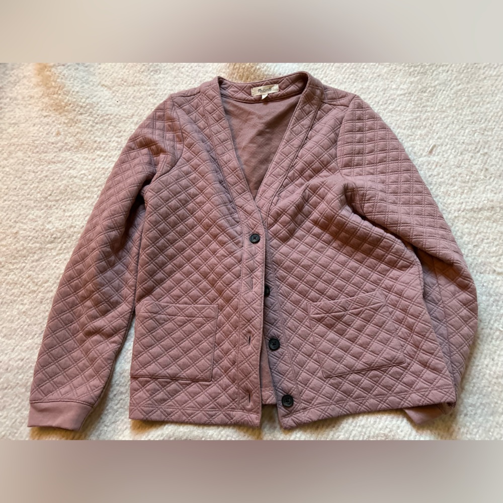 Madewell Quilted Cardigan Jacket in Dusty Mauve